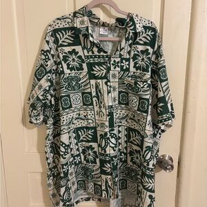 Green & White Hawaiian Print Men's Shirt